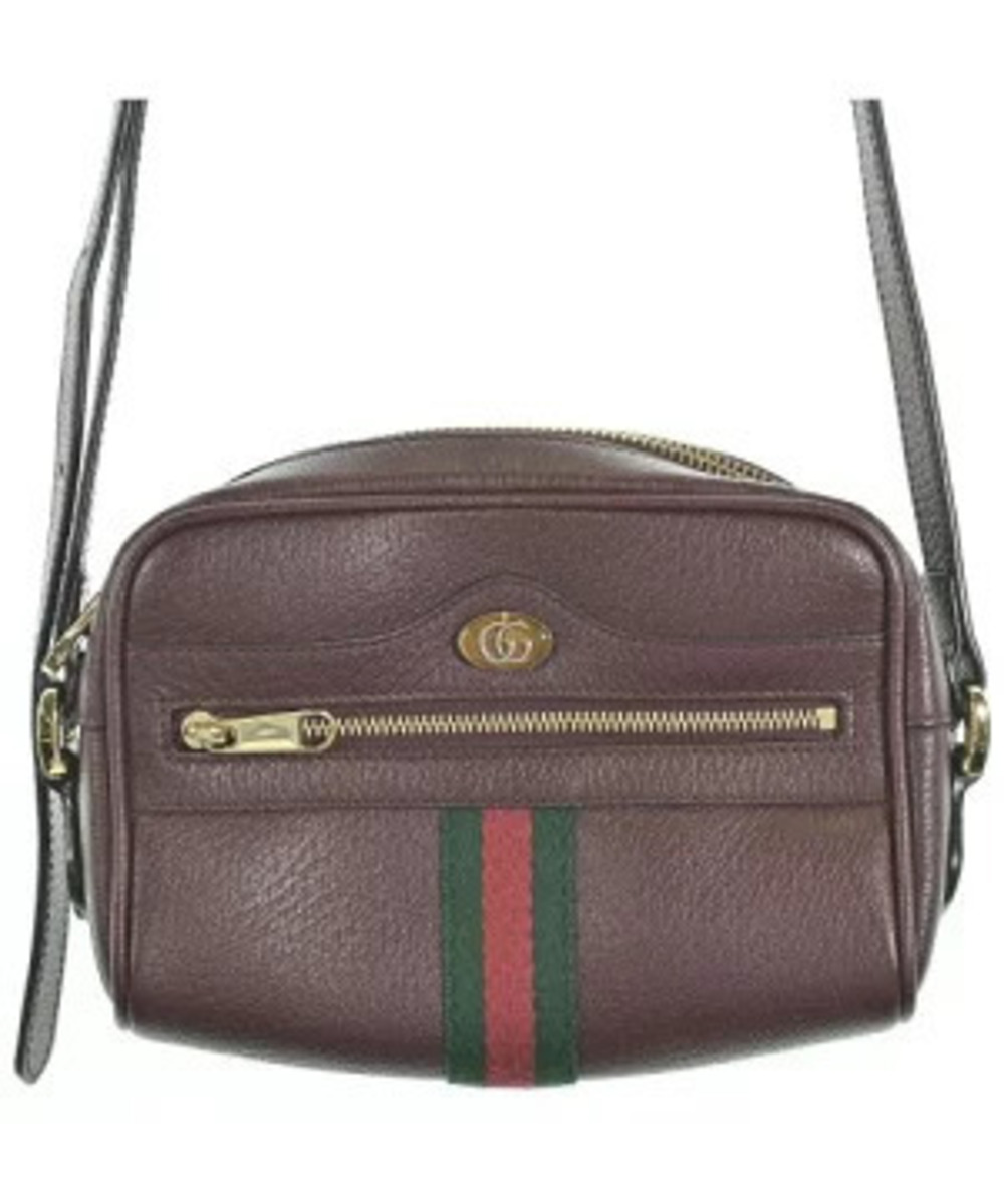 Gucci Web Stripe Leather Camera Crossbody Bag Brown